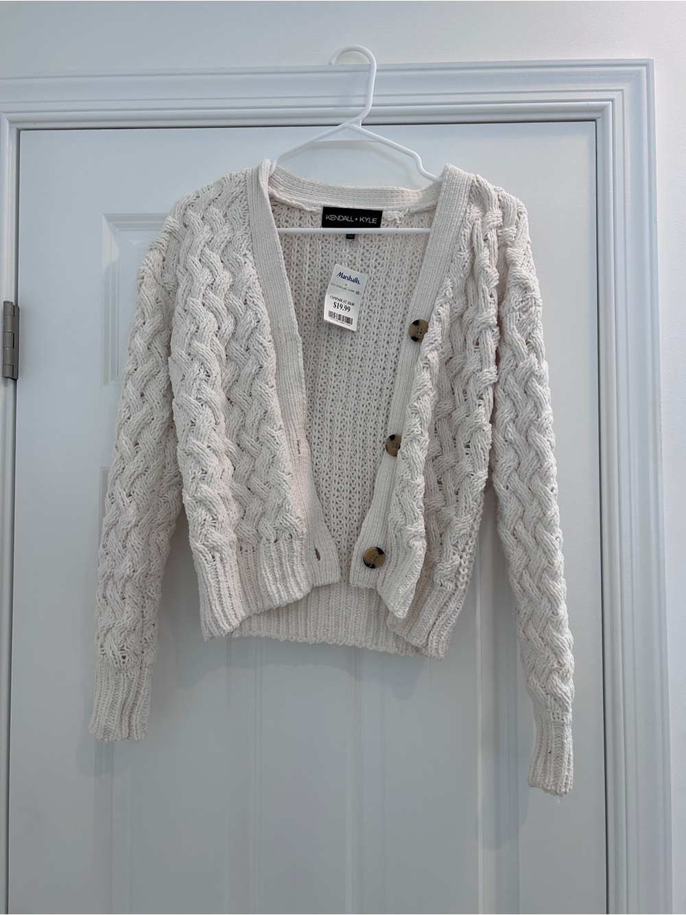 Kendall & Kylie Ivory Cable-Knit Button Cardigan